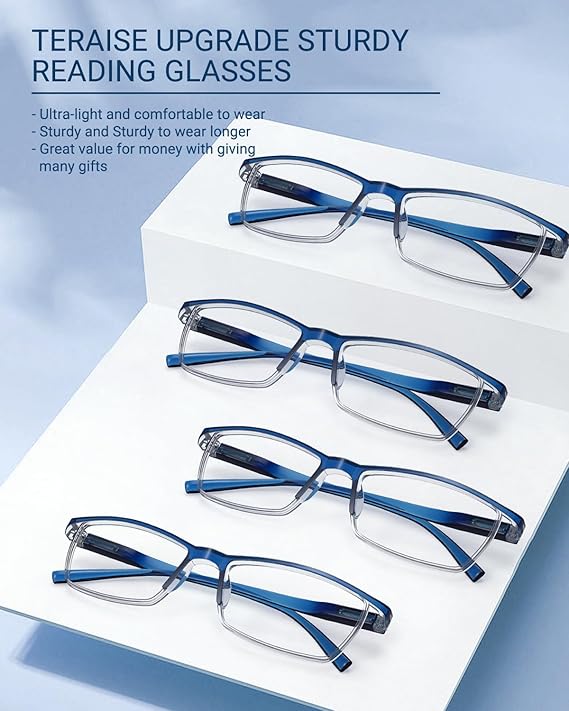 TERAISE Lunettes de Lecture Anti-Lumière Bleue - Pack de 4 Paires Légères TR90 Homme/Femme