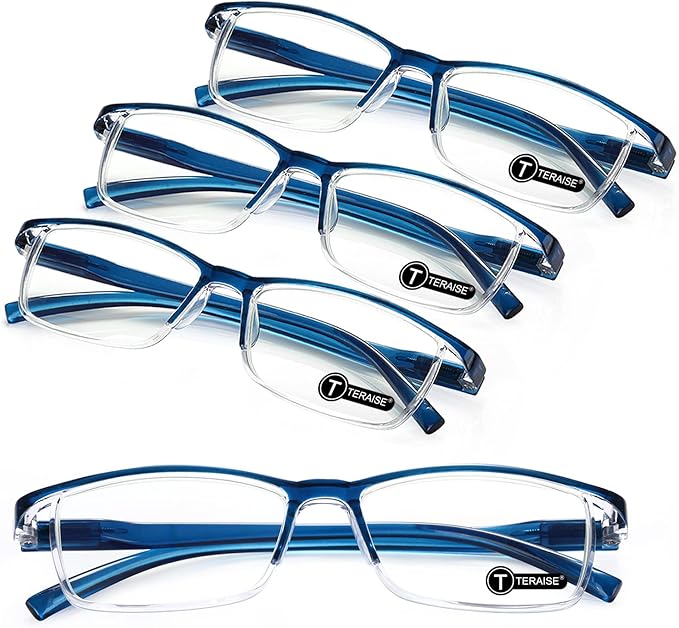 TERAISE Lunettes de Lecture Anti-Lumière Bleue - Pack de 4 Paires Légères TR90 Homme/Femme