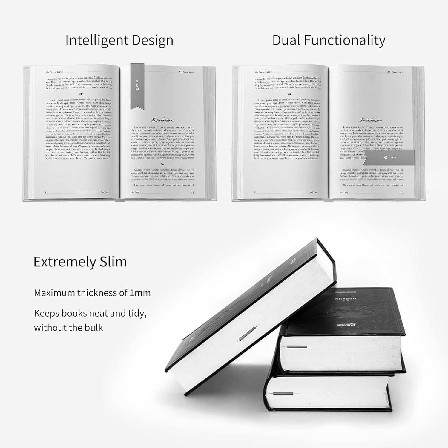 CZUR Marque-Page Premium en Métal - Signet Élégant en Aluminium Anodisé (Space Gray)