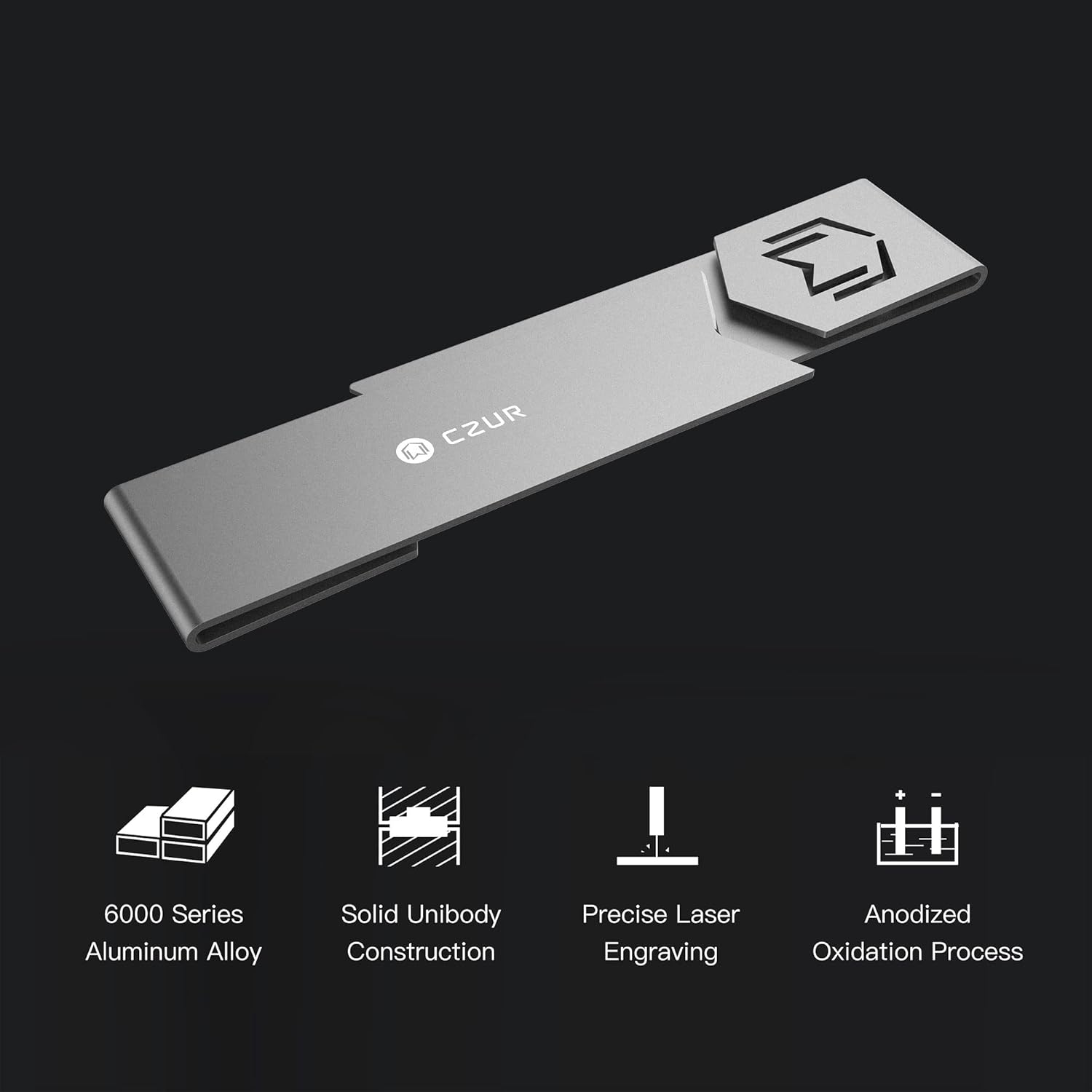 CZUR Marque-Page Premium en Métal - Signet Élégant en Aluminium Anodisé (Space Gray)